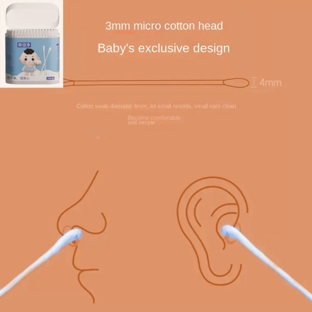 200 Uds. Cotón de algodón cómodo de doble punta para bebé, algodón desengrasante suave, tallo Extra fino, bastoncillos de algodón estériles, cuchara de cera para los oídos - imagen 4