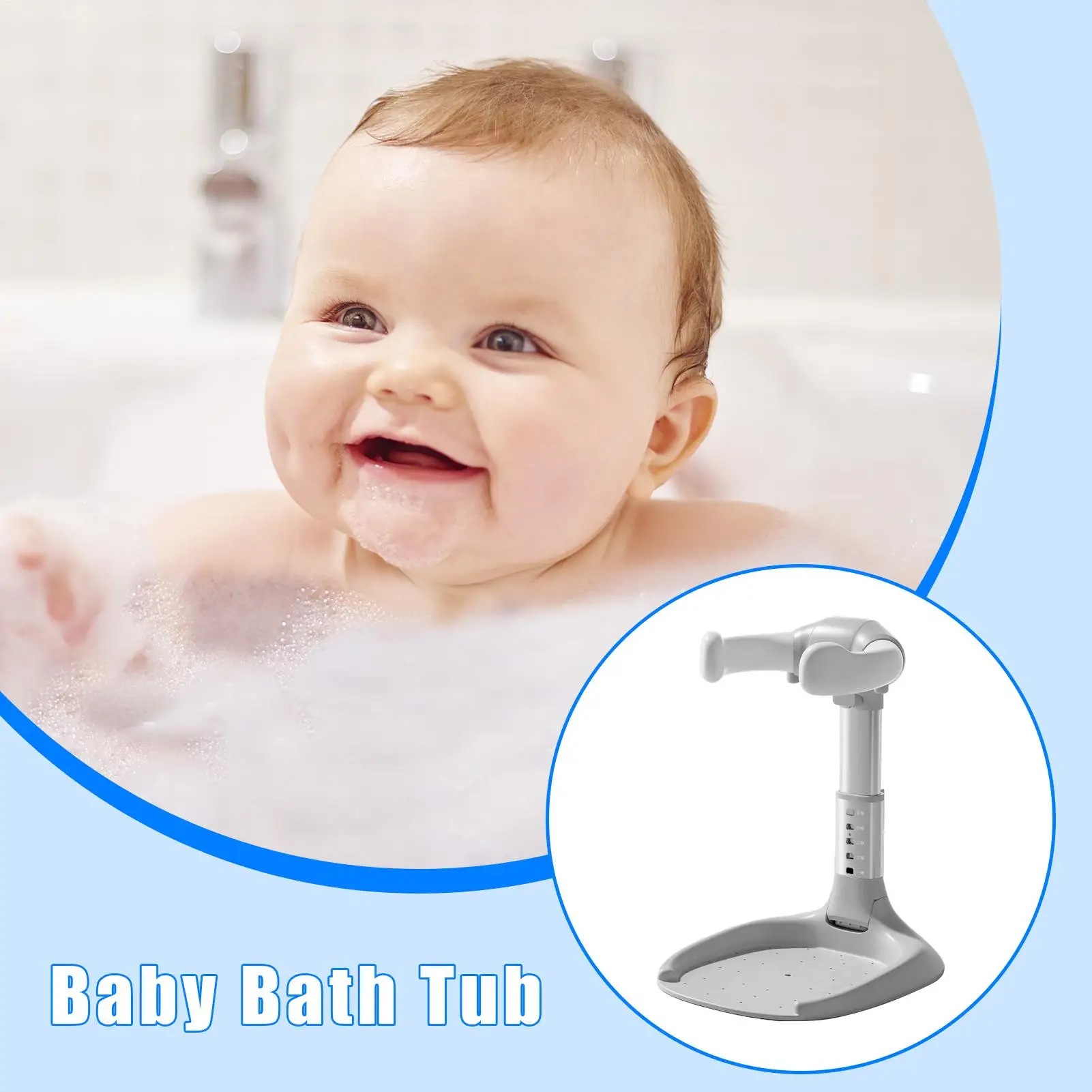 Soporte para Baby Shower, reposabrazos ajustable de pie para baño de bebé, asiento de baño plegable, reposabrazos de altura ajustable portátil - imagen 3