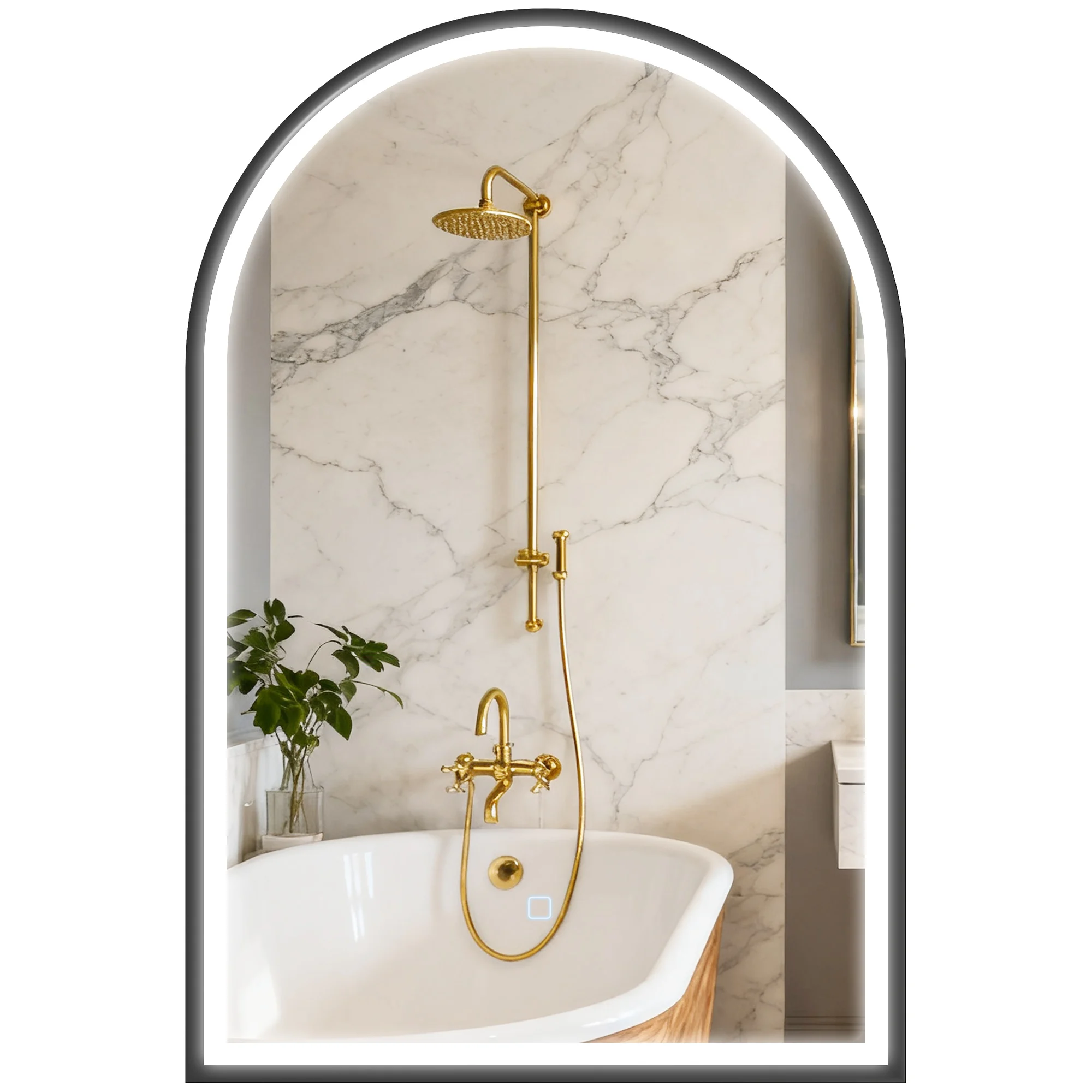 HOMCOM Espejo de Baño con Luz, 60x90 cm, Espejo de Pared Arqueado, 3 Colores de Luz, Brillo Regulable, Función Antivaho, Memoria, Interruptor Táctil, Marco de Aluminio, IP44, Negro