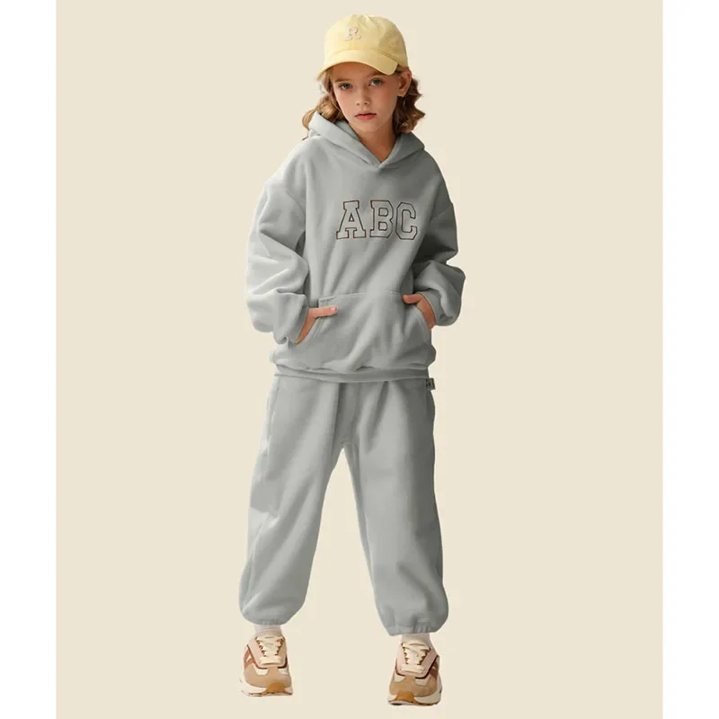Para 1-8Y moda de invierno niños niñas deporte Teddy polar chándal infantil algodón acolchado conjunto de ropa con capucha - imagen 3