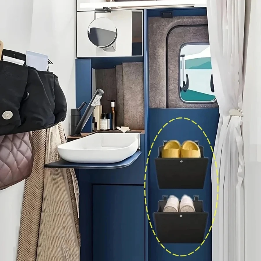 Zapatero para RV montado en la pared, organizador de almacenamiento, No requiere perforación, estante de almacenamiento versátil para vehículos recreativos y caravanas detrás del diseño de la puerta - imagen 2