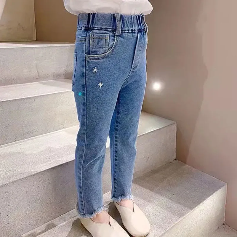 Pantalones vaqueros informales para niños, pantalones vaqueros de algodón para primavera y otoño, pantalones pitillo para niñas, pantalones vaqueros elásticos altos, pantalones vaqueros ajustados para bebés y mujeres - imagen 5