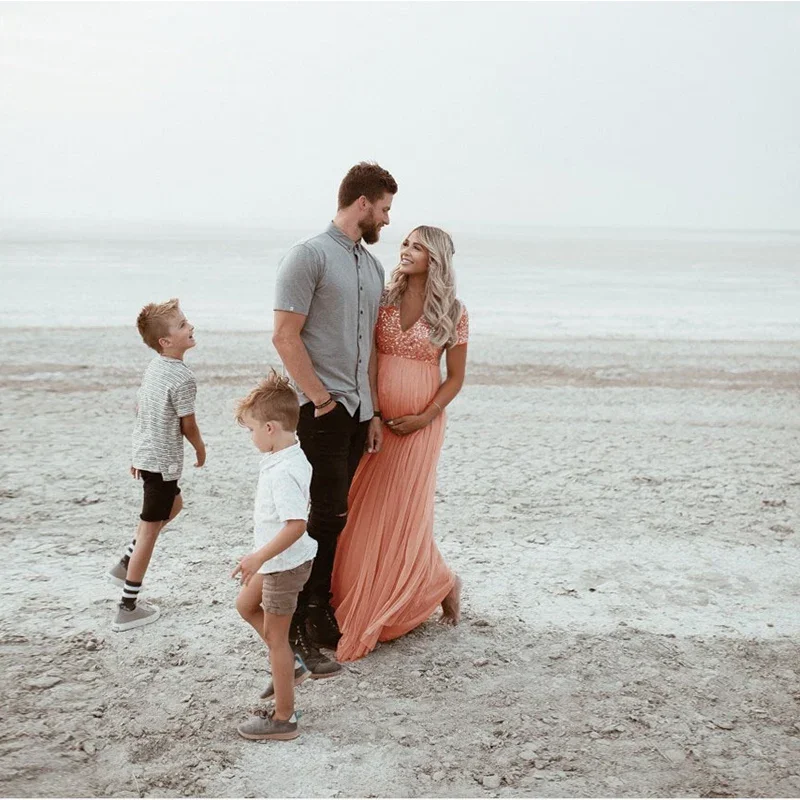 Vestido de maternidad largo encaje elegante con lentejuelas - imagen 2