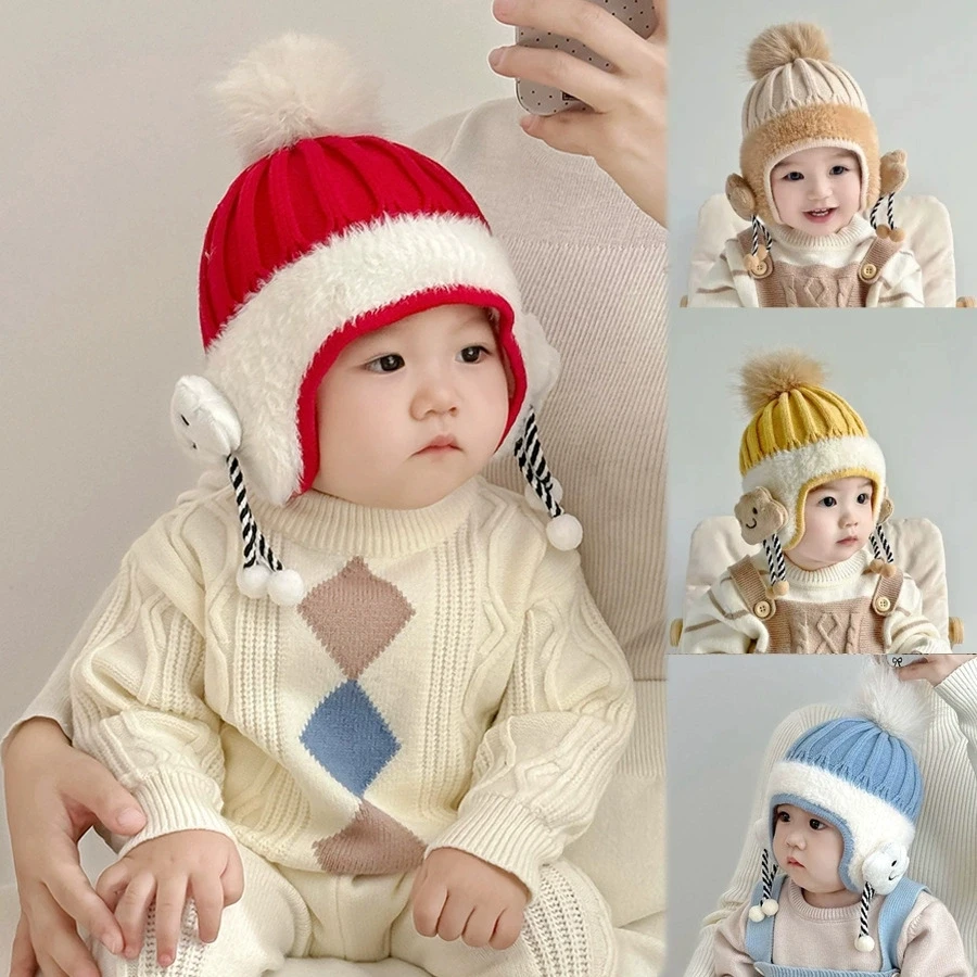 Gorro de invierno bebé de punto navideño doble capa con orejeras - imagen 4
