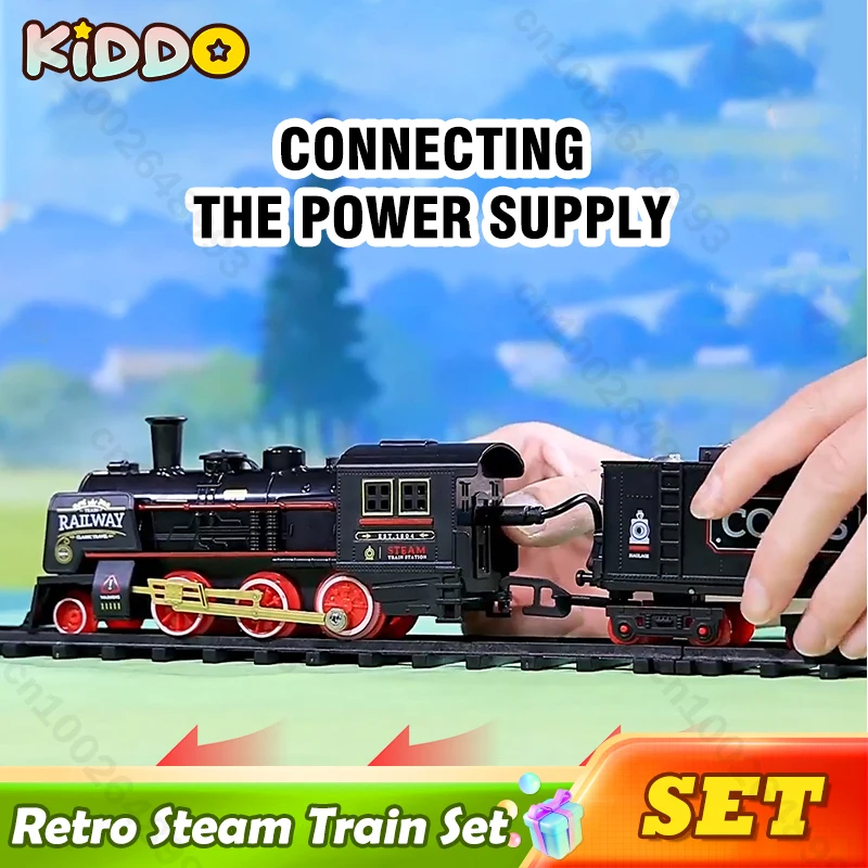 Tren de vapor Retro con luz y sonido, pulverizador de vapor divertido y resistente, los mejores regalos para niños, modelo Retro de simulación de pista, juguete, regalo de Navidad - imagen 4