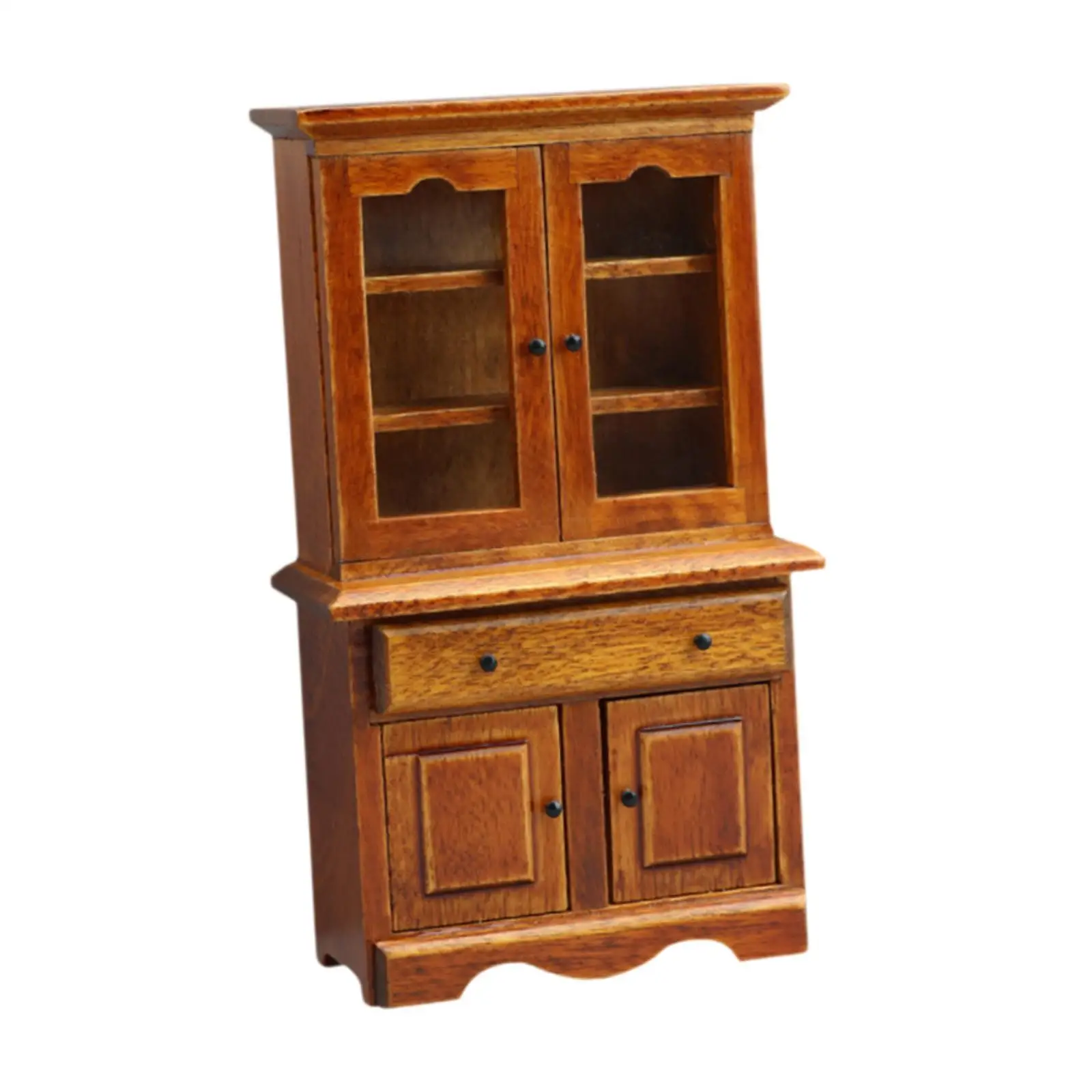 1/12 Dollhouse Bookcase Dollhouse Storage Cabinet Smooth Polishing for Living Room Double Doors Wooden Sturdy Display Cabinet