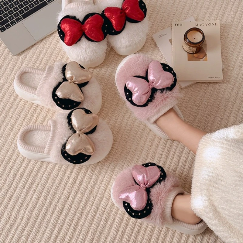 Zapatillas de algodón de invierno para mujer, hogar e interior con aislamiento de felpa, parte inferior gruesa, antideslizantes y zapatillas de algodón de felpa - imagen 2