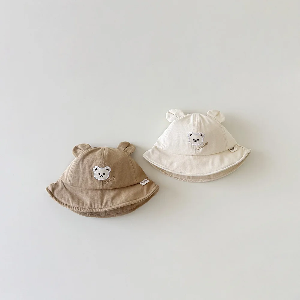 Gorro de oso de otoño para bebé, sombreros de pescador bordados para niños y niñas, bonitos gorros de cubo de Panamá con cuerda a prueba de viento de 5 a 24M - imagen 3