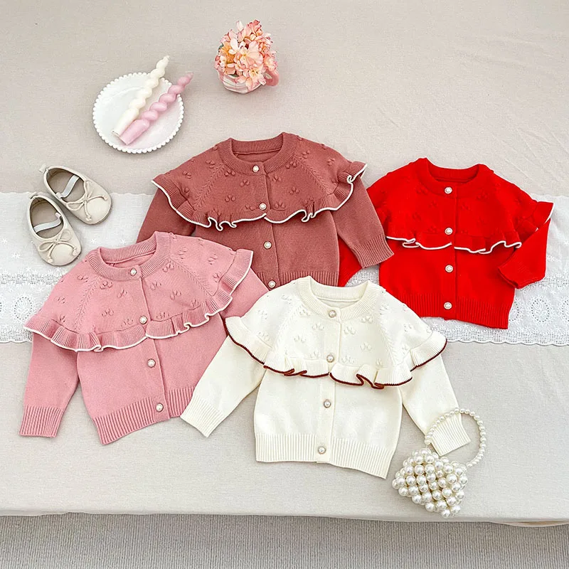 MILANCEL nuevo otoño cárdigan para bebé 0-24M lindo ahuecado niñas Color bloque suéter suelto versión coreana Tops de punto para bebé