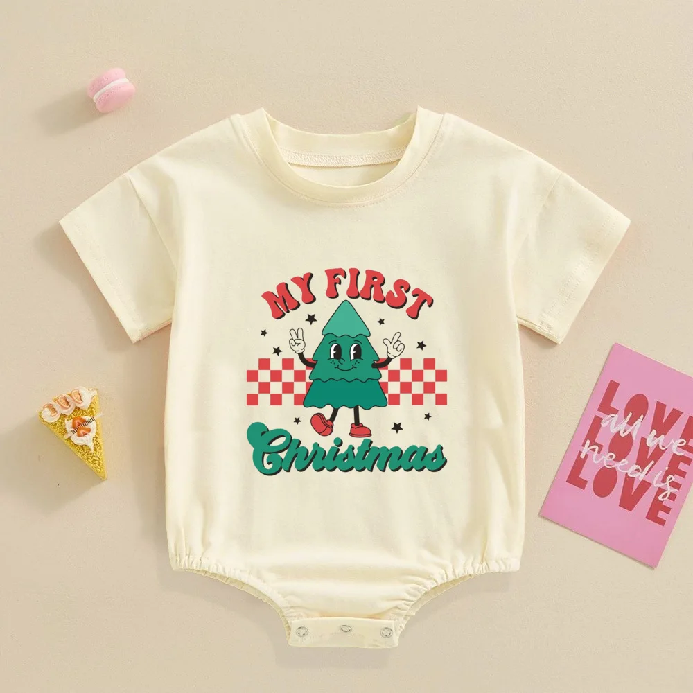 My 1st Christmas printed baby Bubble romper, Body de manga corta para recién nacido, traje de bautismo grande para niño pequeño, ropa de fiesta de navidad - imagen 3