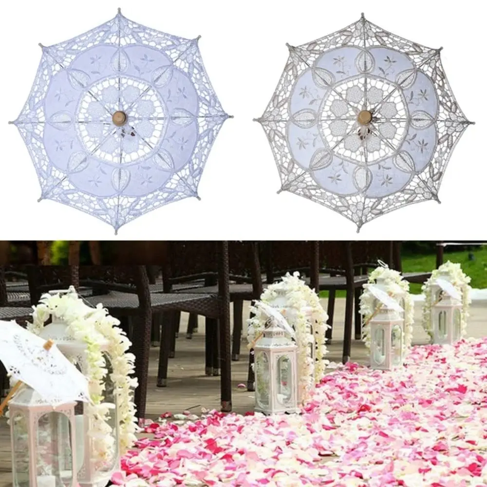 Paraguas de encaje de algodón de 26/43cm de longitud para niños, sombrilla de encaje bordado, decoración de boda, paraguas de niña de las flores - imagen 3