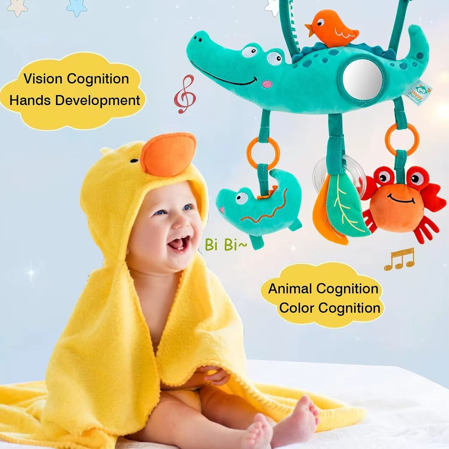 Set regalo bebé con cochecito, peluche sonoro y arco de juguetes - imagen 5