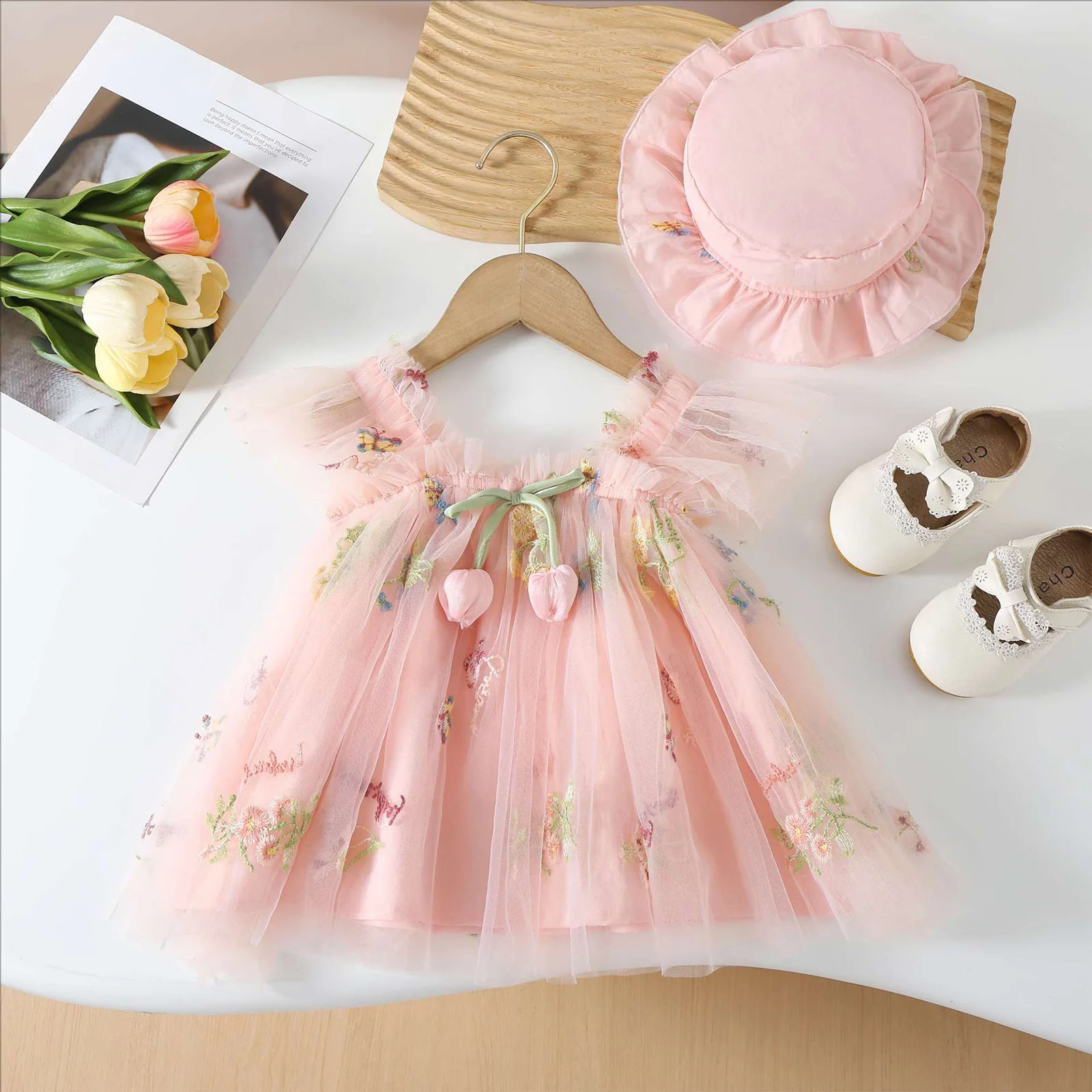 Vestido princesa niña sin mangas con bordado floral y tul - imagen 2