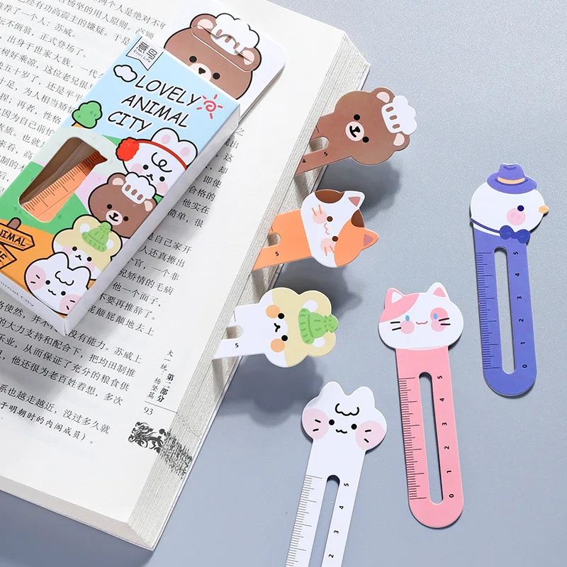 30 Uds. Marcapáginas bonitos de dibujos animados Kawaii, reglas de dibujo a escala de medida, soporte de página de libro, papelería coreana, regalos para niños, suministros de oficina - imagen 4