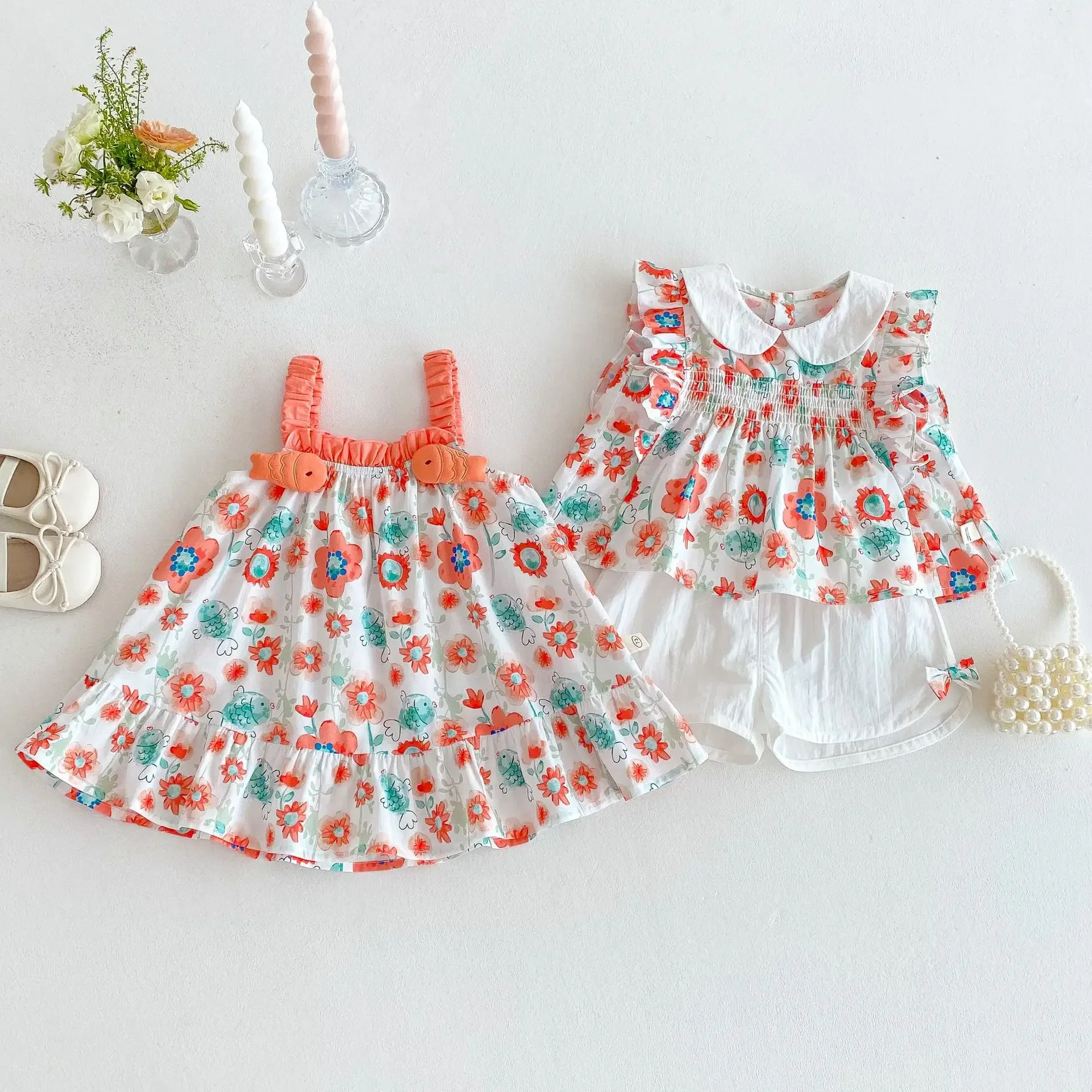 Nueva camiseta Floral de estilo coreano para niños de verano + pantalones cortos, conjunto de 2 piezas para niñas, traje de moda para bebés - imagen 3