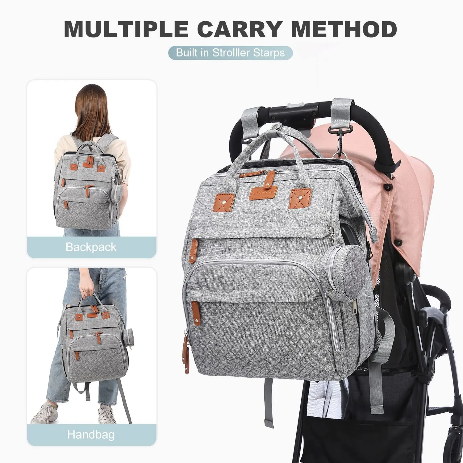 Bolsa de bebé multifuncional para mamá, bolsillo para botella aislado, mochila impermeable para pañales de gran capacidad, bolsa de viaje para guardería, maternidad - imagen 3