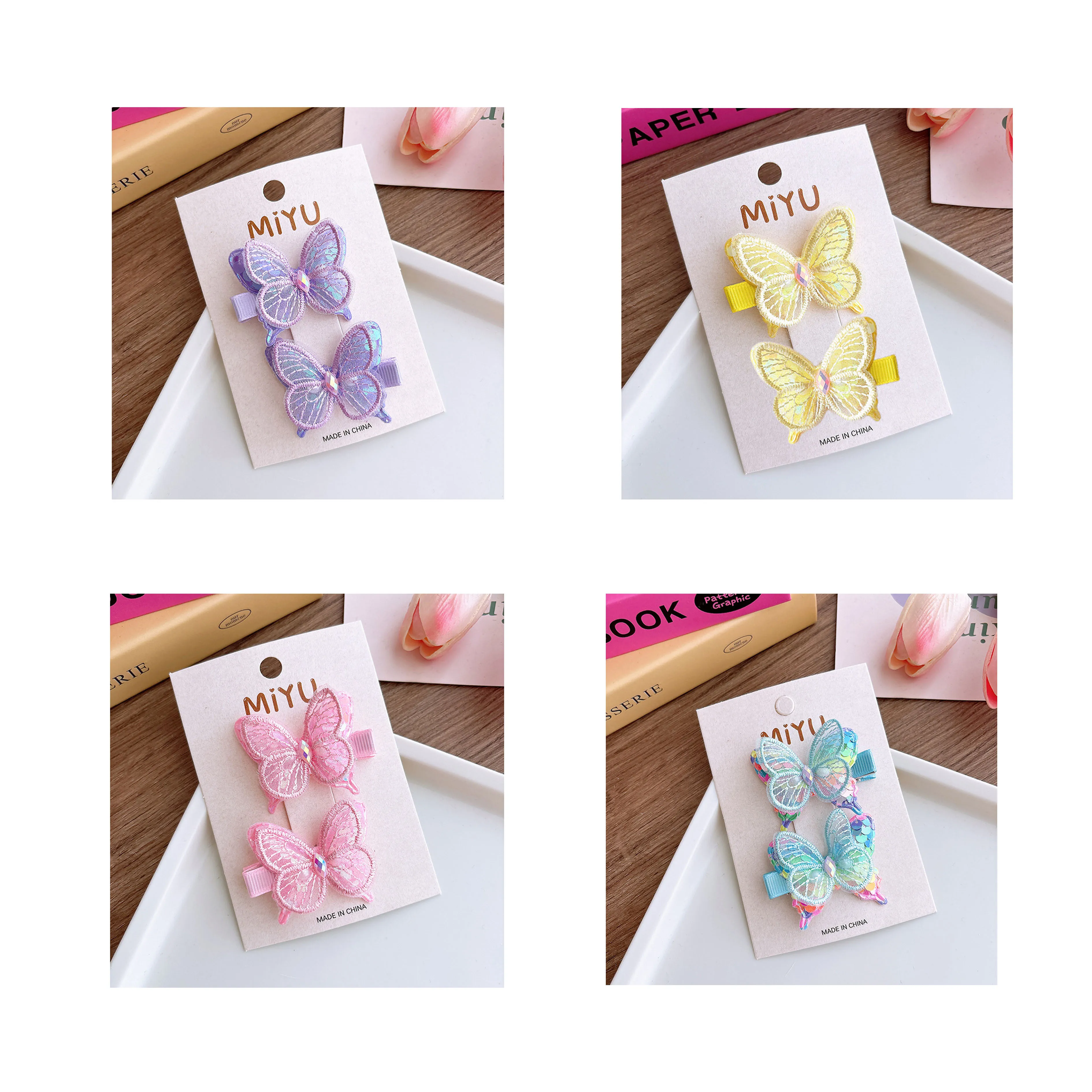 2 unids/set de horquillas de mariposa bonitas para niños, dulces lentejuelas, flequillo de mariposa, Clip LATERAL, pasador para el cabello, tocado para niña pequeña, accesorios para el cabello