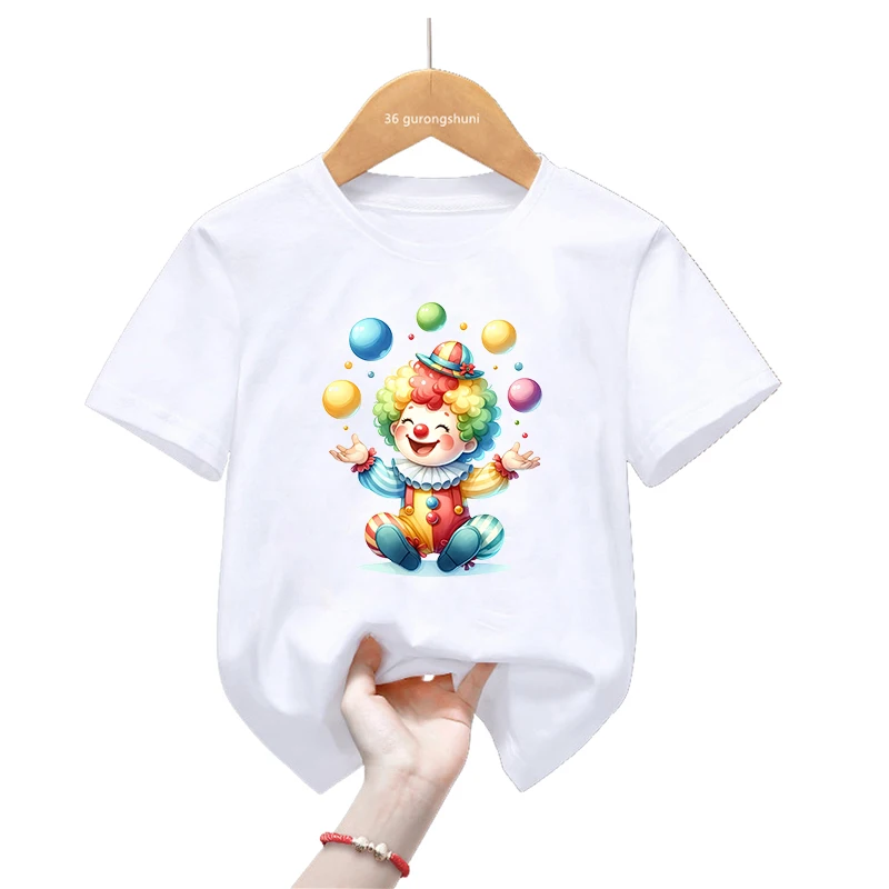 Camiseta con estampado de payaso mágico de acuarela para niños y niñas, camiseta de manga corta a la moda de verano, ropa Kawaii para niños, camiseta divertida - imagen 4