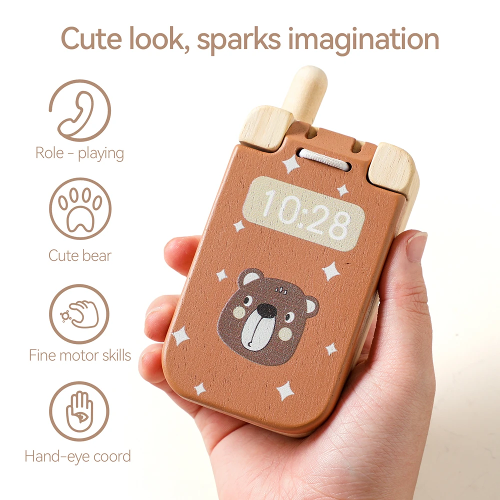 Mordedor de madera con forma de oso – Teléfono educativo para bebés - imagen 2