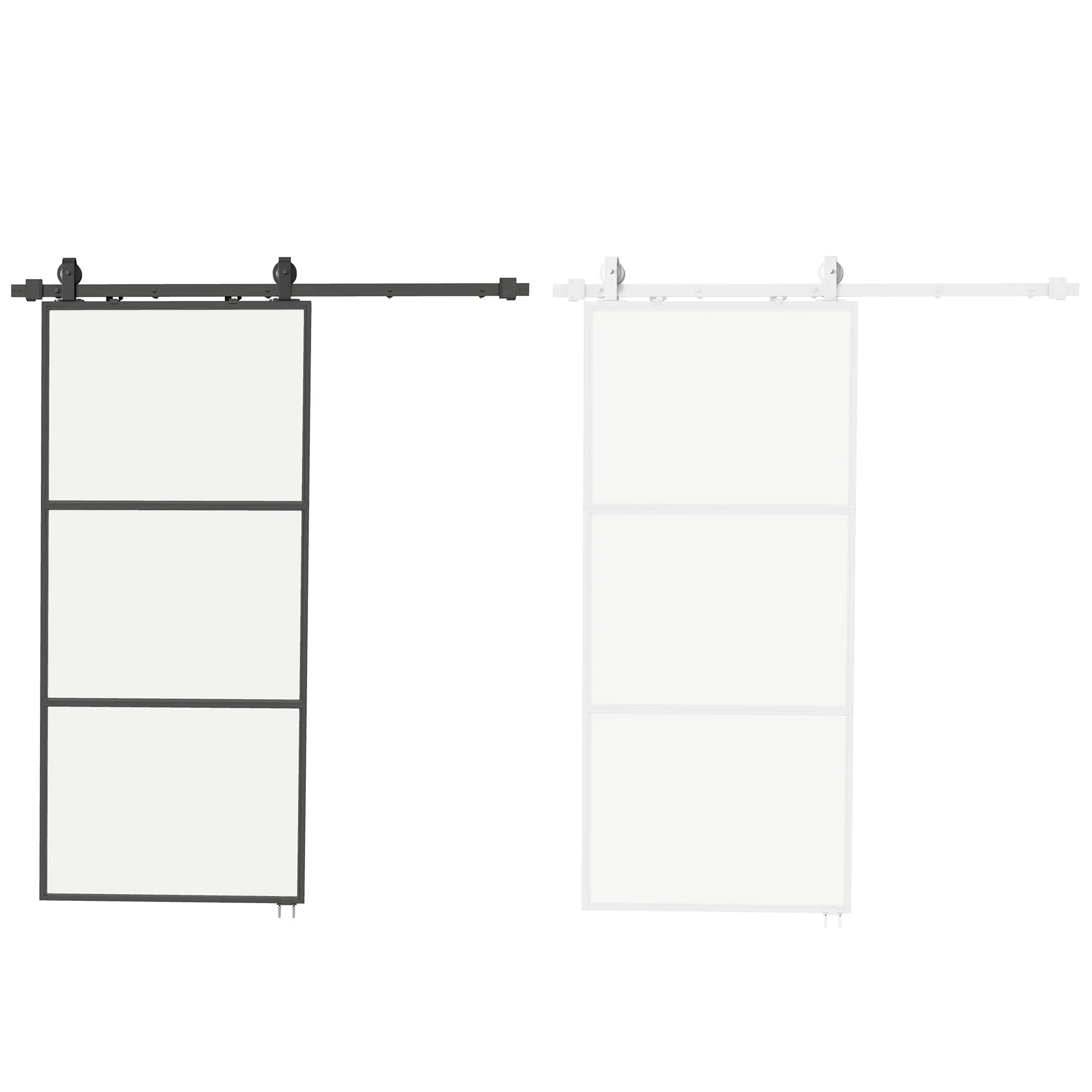 HOMCOM Puerta Corredera con Herrajes Puerta Corredera de Cristal con Mecanismo Cierre Suave para Baño Salón Sala de Estar Cocina 91,4x203,2 cm