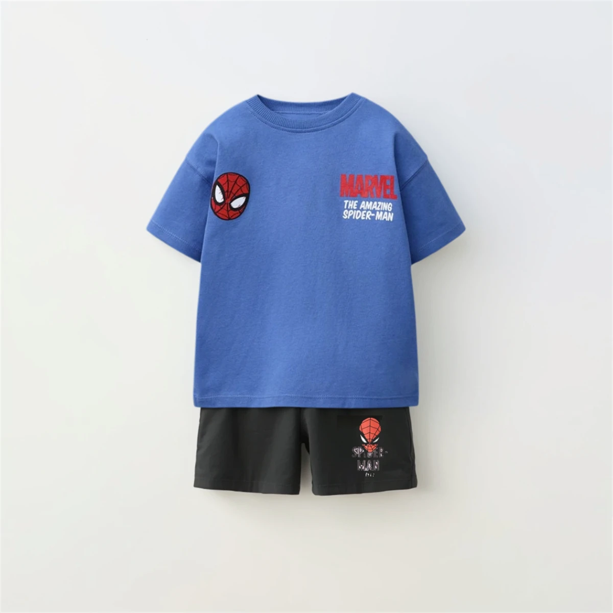 Trajes de manga corta de verano, camiseta de moda + Pantalones cortos, conjunto de dos piezas, camisetas de dibujos animados para niños, pantalones cortos versátiles de Color sólido, conjunto de dos piezas - imagen 5