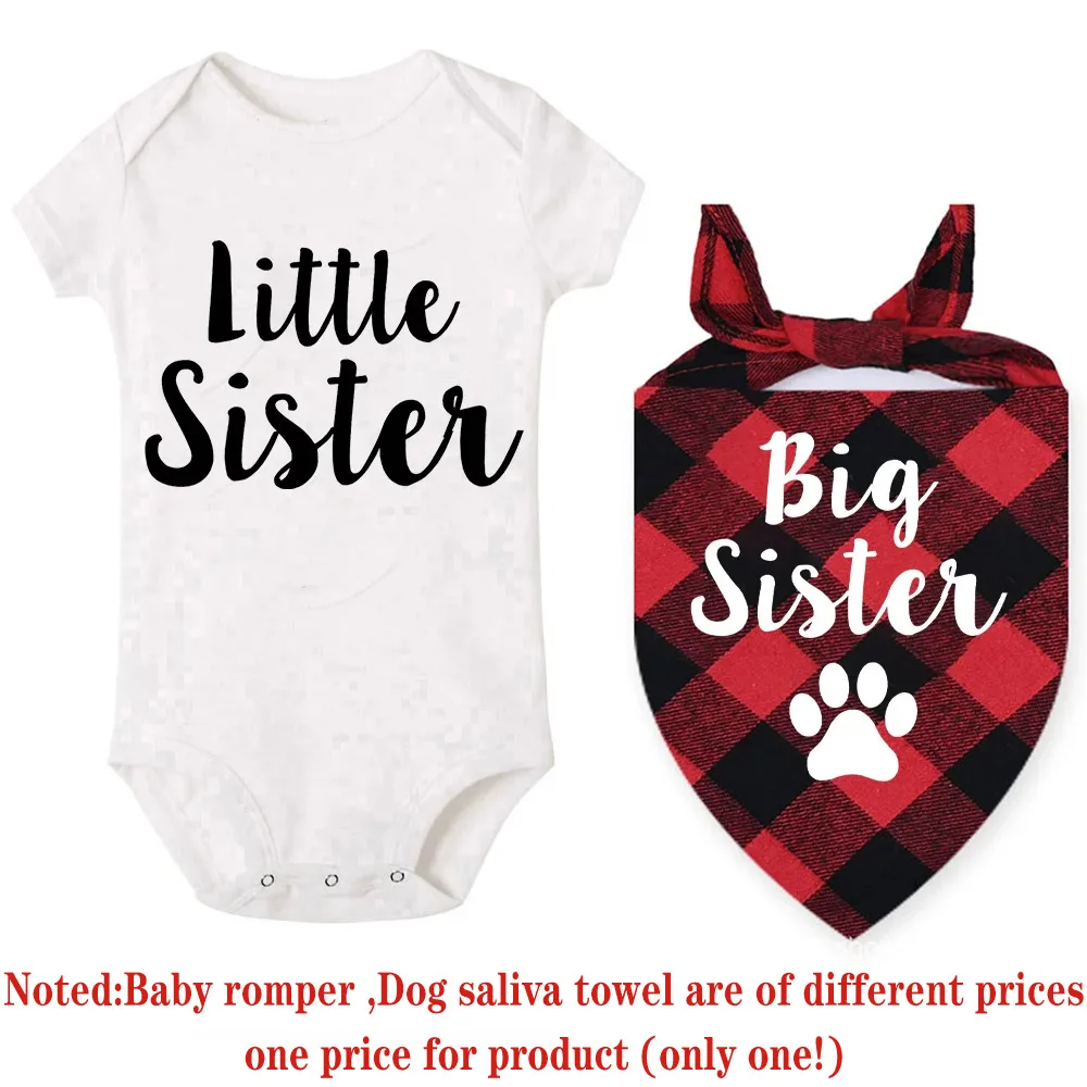 Big Brother / Sister Dog Bandana Little Baby Bodysuit Matching Outfits Infant Pregnancy Announcement Present Baby and Dog Gift - imagen 3