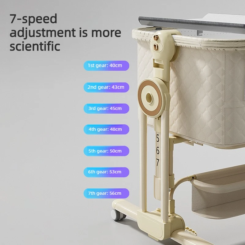 Cuna de bebé multifuncional con ruedas, mesas para cambiar pañales, cuna de aleación de aluminio, cuna portátil plegable, cama empalmada para recién nacido - imagen 5