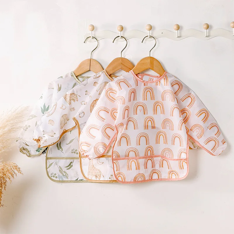 Babero impermeable de manga larga, ropa de alimentación de bebé, delantal con bolsillo grande para niños, ropa protectora, Baberos, ropa infantil con estampado de dibujos animados - imagen 2