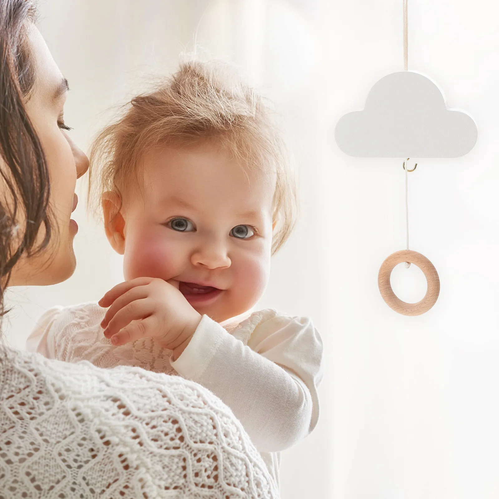 Móvil nube para cuna de bebé – Decoración minimalista boho - imagen 5