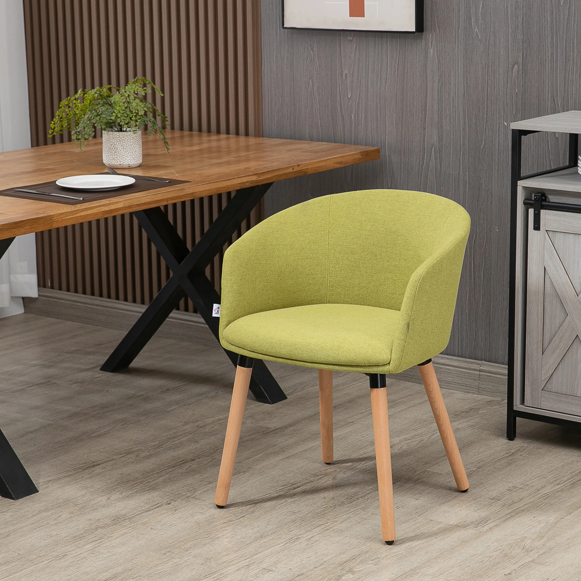 HOMCOM Silla de Comedor Butaca de Salón Tapizada en Lino Sintético con Reposabrazos y Patas de Madera para Oficina Dormitorio Carga 120 kg 57x56x72 cm Gris - imagen 2