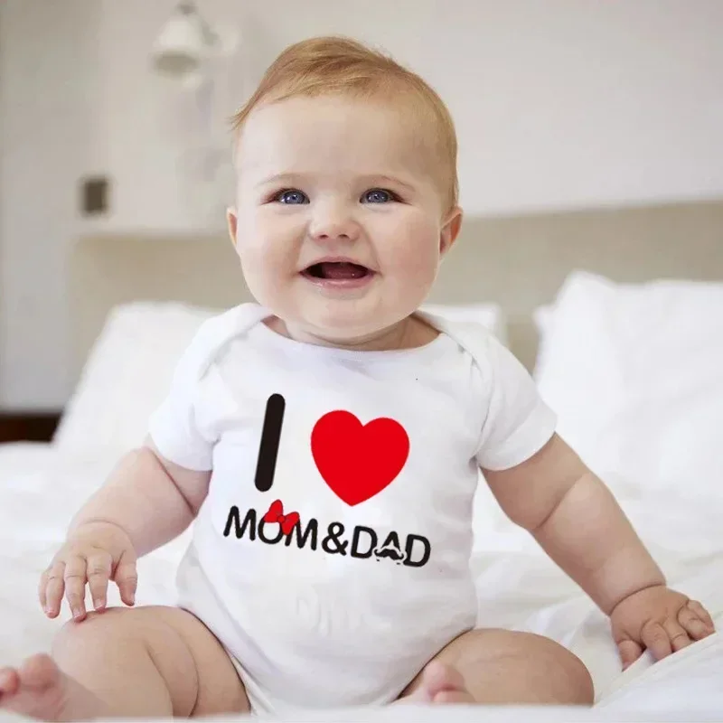 Peleles de algodón puro I Love Mom para recién nacido, pelele para bebé I Love Dad, mono a juego para gemelos, ropa de verano para bebé de 0 a 24 meses - imagen 3