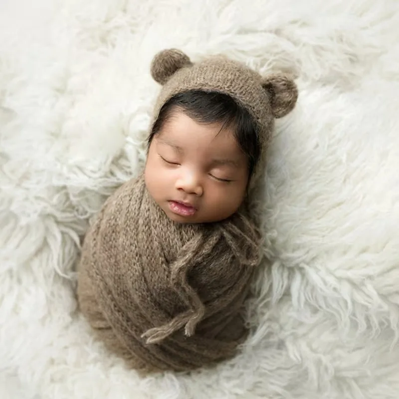 Conjunto bebé recién nacido con manta y gorro de oso para fotos - imagen 4