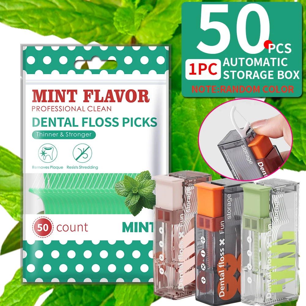 【 Caja de almacenamiento automática de hilo dental】 Barra de hilo dental de menta pimienta ultrafina - Caja de almacenamiento emergente automática de hilo dental desechable - imagen 4