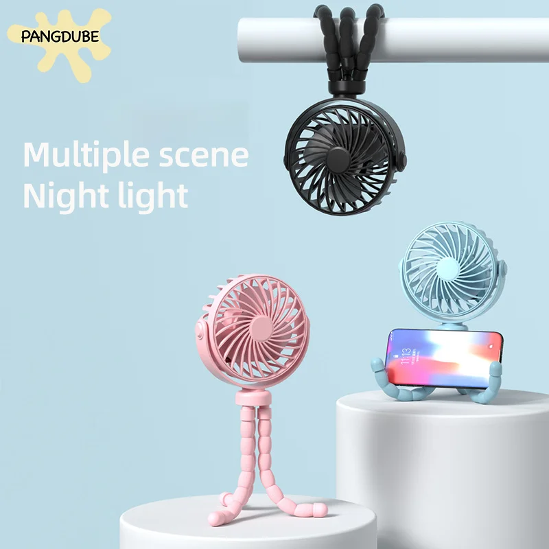 PANGDUBE Mini ventilador multifuncional para cochecito de bebé, ventilador de pulpo de mano de litio recargable por USB para accesorios de cochecito de cuna