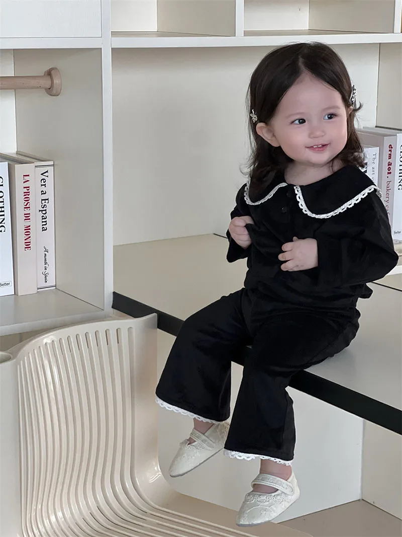 MILANCEL, nuevo conjunto de ropa de primavera para bebés, 9M-3T, bonita camisa de encaje de retazos + Pantalones de pierna ancha, prendas de vestir de estilo fino para niños pequeños, 2 uds. - imagen 5