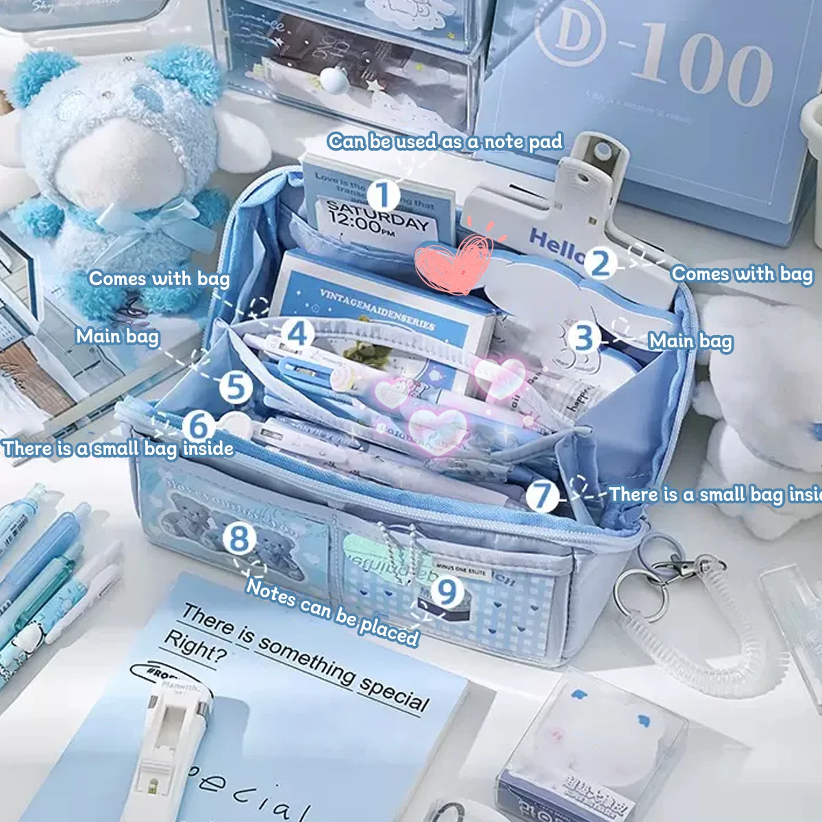 Estuche de bolígrafo Kawaii de diez capas de gran capacidad, caja de papelería para lápices de nicho minimalista, bolsa de almacenamiento, suministros escolares y de oficina, papelería - imagen 2