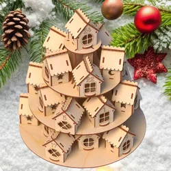 Calendario de Adviento de madera para Navidad, casa con 24 casas, cuenta atrás para Navidad, regalo Kraft DIY para niños, decoración del hogar familiar
