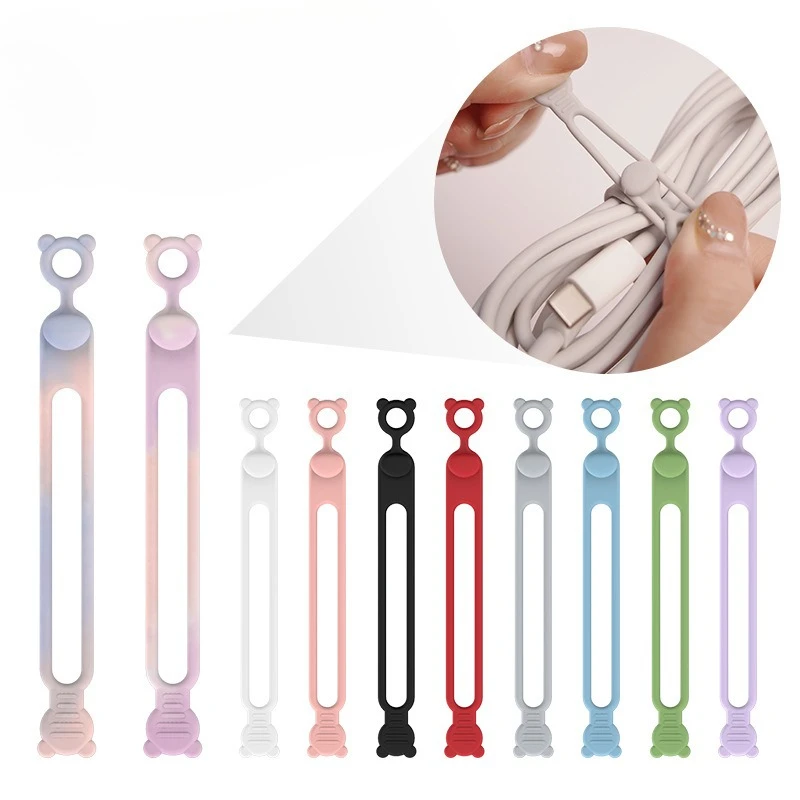 Soporte para bridas de cables de silicona, enrollador de cables Flexible colorido, organizador de cables para almacenamiento de cables de carga de TV, 10 Uds. - imagen 2
