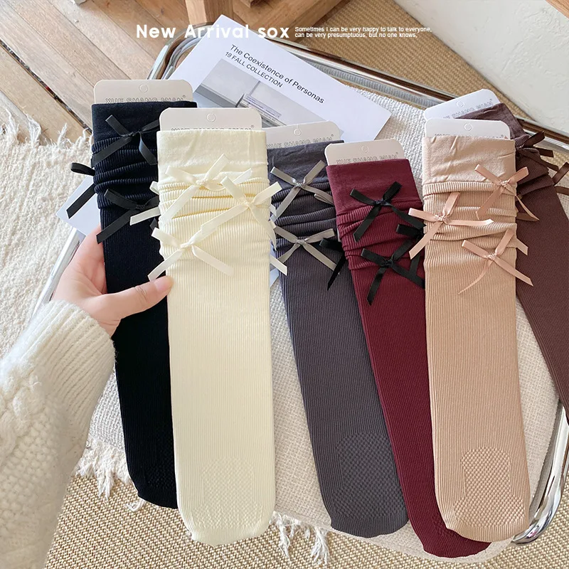 Primavera otoño lindo moda arcos niños Legging media calcetín escuela moda coreana arco hasta la rodilla calcetín niños medias de algodón - imagen 3