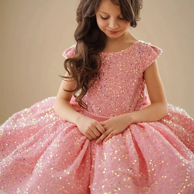 Vestido de terciopelo con lentejuelas para niñas, vestido Formal brillante para dama de honor, fiesta de boda, cumpleaños, desfile para niños, vestido de fiesta de graduación de princesa - imagen 2