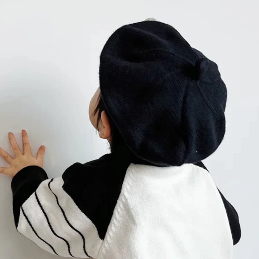 Boina de punto de lana para bebé, gorro plano francés a cuadros, versátil, suave, cálido, para exteriores, Otoño e Invierno - imagen 3