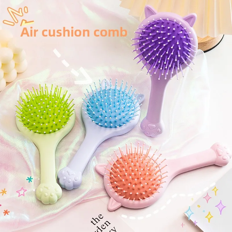 Cepillo para el cabello con cojín de aire estilo niña, bonito y creativo, con diseño de pata de gato, cepillo para el cabello con espejo para uso doméstico, cepillo para masaje del cuero cabelludo