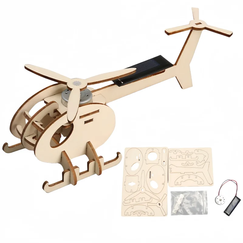 Juguete de avión Solar 3D creativo DIY, rompecabezas de madera, avión alimentado por energía Solar, Kits de modelos de ensamblaje móviles, suministros de aprendizaje