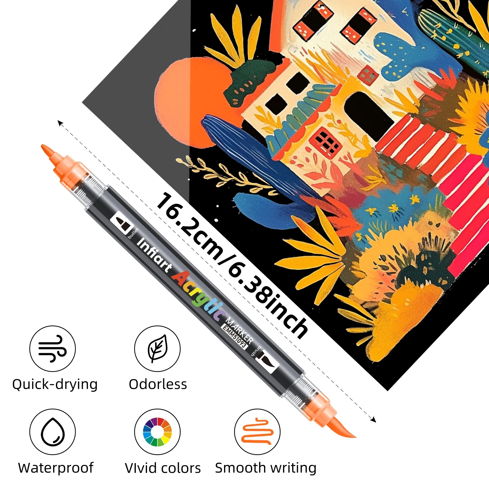 Bolígrafos de pintura acrílica, marcadores de pintura de doble punta, bolígrafos de punta fina y pincel para piedra, madera, lienzo, suministros de arte, con estuche portátil - imagen 2