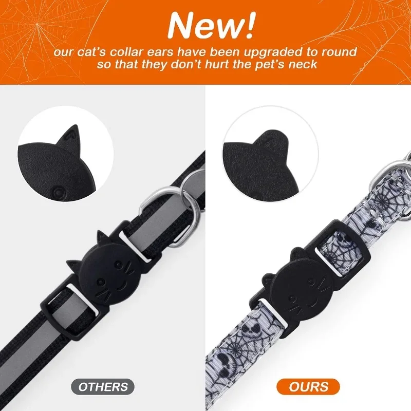 Collar de gato de Halloween con pajarita y campana, Collar de gatito ajustable para gatito, gatos adultos, suministros para mascotas, 1/4 Uds. - imagen 4