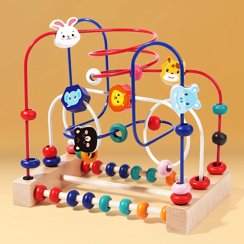 Laberinto de cuentas de madera educativo y colorido para niños pequeños