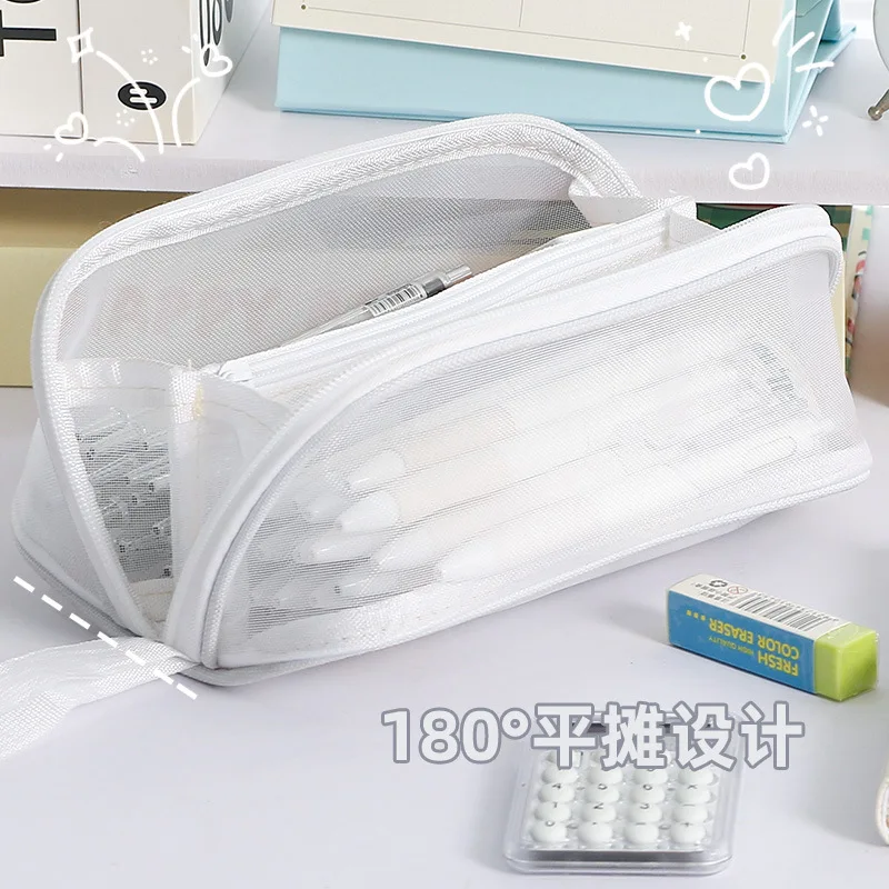 Nueva y sencilla bolsa de lápices de malla de gran capacidad, bolsa de papelería para estudiantes de escuela primaria y secundaria resistente a la suciedad