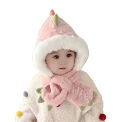 Nuevo conjunto de gorro y bufanda integrado, calentador de cuello cálido a prueba de viento, gorro de dinosaurio a prueba de frío