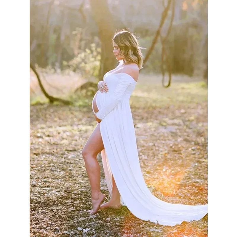 Vestido premamá de un hombro con manga larga y abertura frontal - imagen 4
