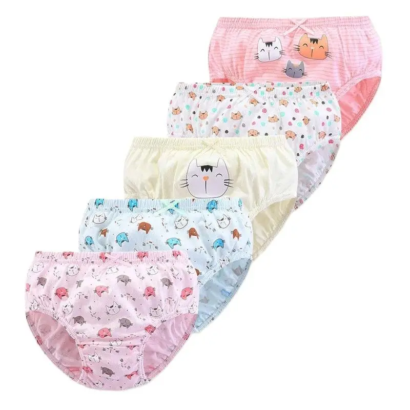 Bragas de algodón lavables para niñas, ropa interior con dibujos de gatos, diseños surtidos, 5 unidades por lote